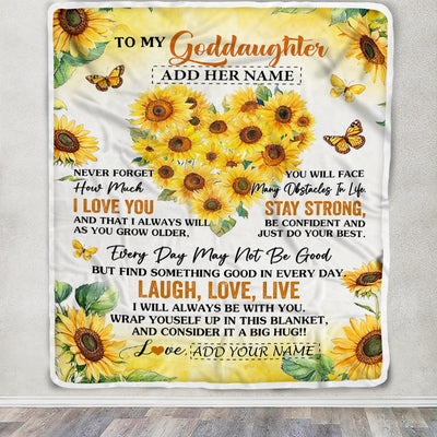 Personalized To My Goddaughter Gifts Blanket From Godmother Laugh Love Live Sunflower Goddaughter Birthday Gifts Graduation Christmas Bedroom Fleece Blanket | teecentury