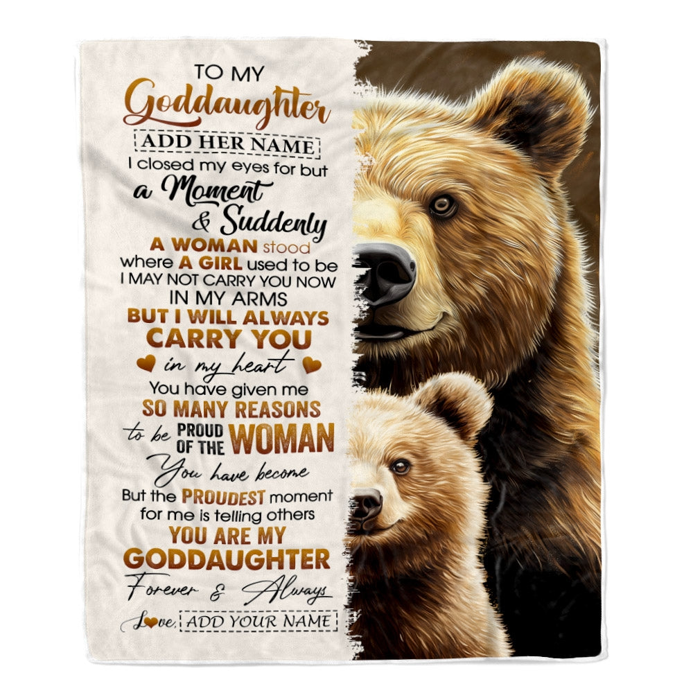 Personalized To My Goddaughter Gifts Blanket From Godmother Uncle I Close My Eyes Bear Goddaughter Birthday Gifts Graduation Christmas Fleece Throw Blanket | teecentury