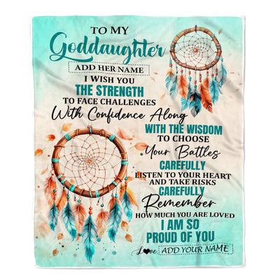 Personalized To My Goddaughter Gifts Blanket From Godmother Uncle I Wish You The Strength Dream Catcher Goddaughter Birthday Gifts Christmas Fleece Blanket | teecentury