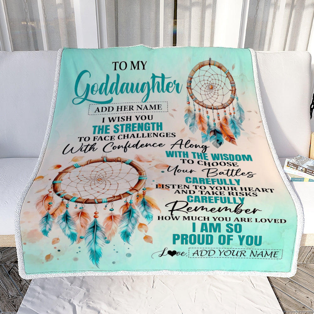 Personalized To My Goddaughter Gifts Blanket From Godmother Uncle I Wish You The Strength Dream Catcher Goddaughter Birthday Gifts Christmas Fleece Blanket | teecentury