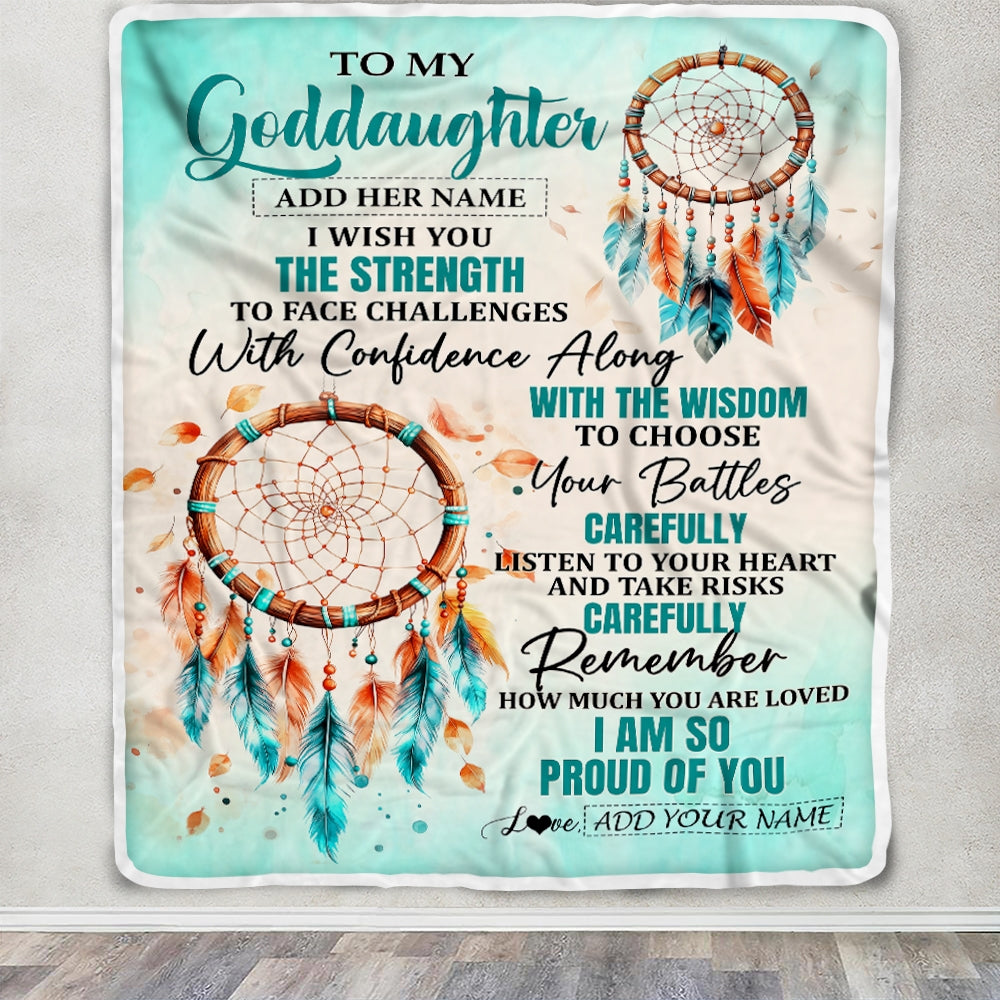Personalized To My Goddaughter Gifts Blanket From Godmother Uncle I Wish You The Strength Dream Catcher Goddaughter Birthday Gifts Christmas Fleece Blanket | teecentury
