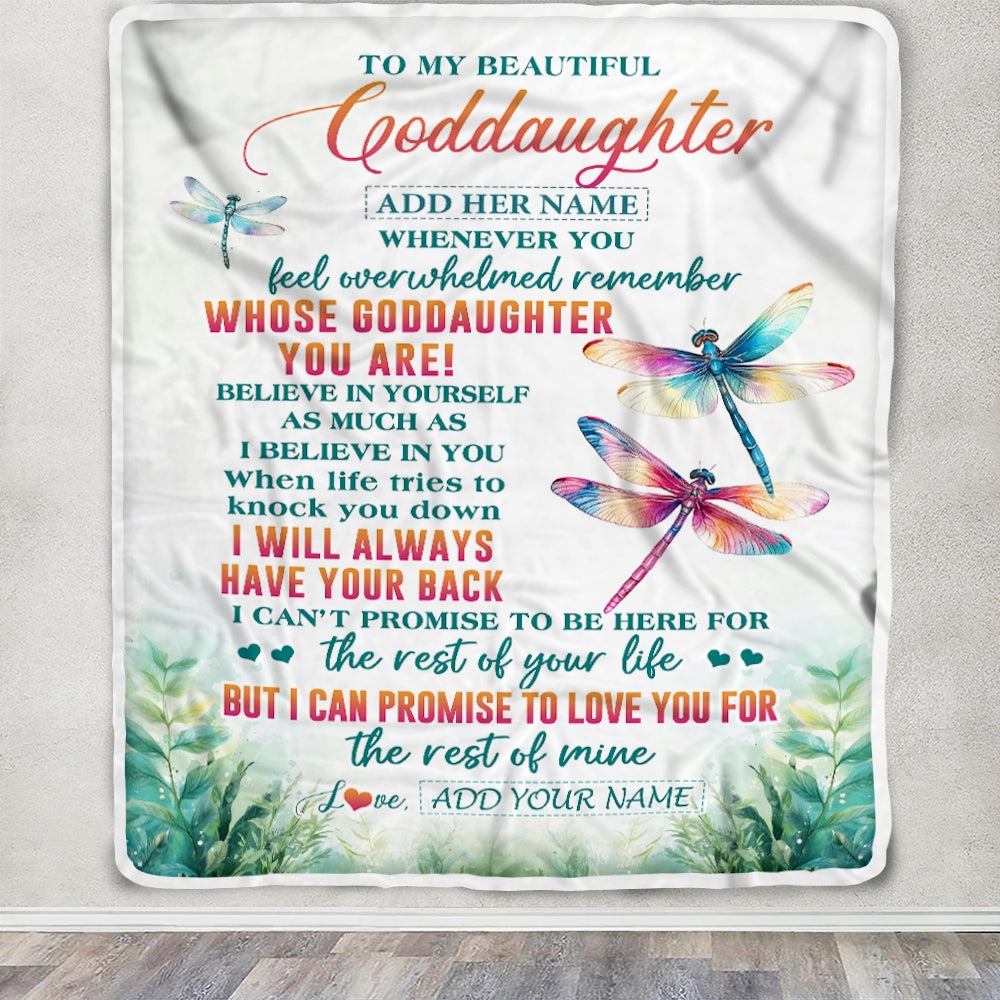 Personalized To My Goddaughter Gifts Blanket From Godmother Uncle Whenever You Feel Dragonfly Goddaughter Birthday Gifts Graduation Christmas Fleece Blanket | teecentury