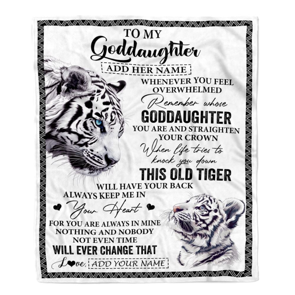 Personalized To My Goddaughter Gifts Blanket From Godmother Whenever White Tiger Unique Birthday Gifts For Goddaughter Graduation Christmas Fleece Blanket | teecentury