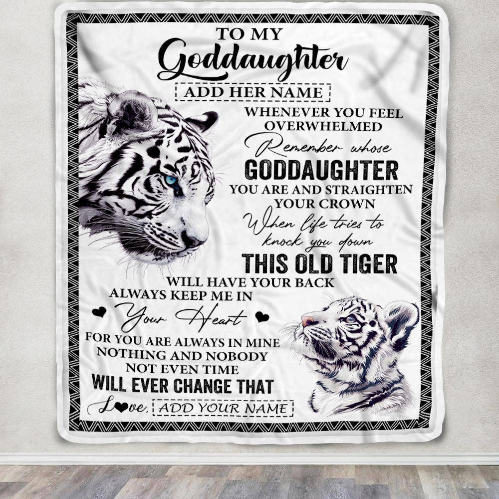 Personalized To My Goddaughter Gifts Blanket From Godmother Whenever White Tiger Unique Birthday Gifts For Goddaughter Graduation Christmas Fleece Blanket | teecentury