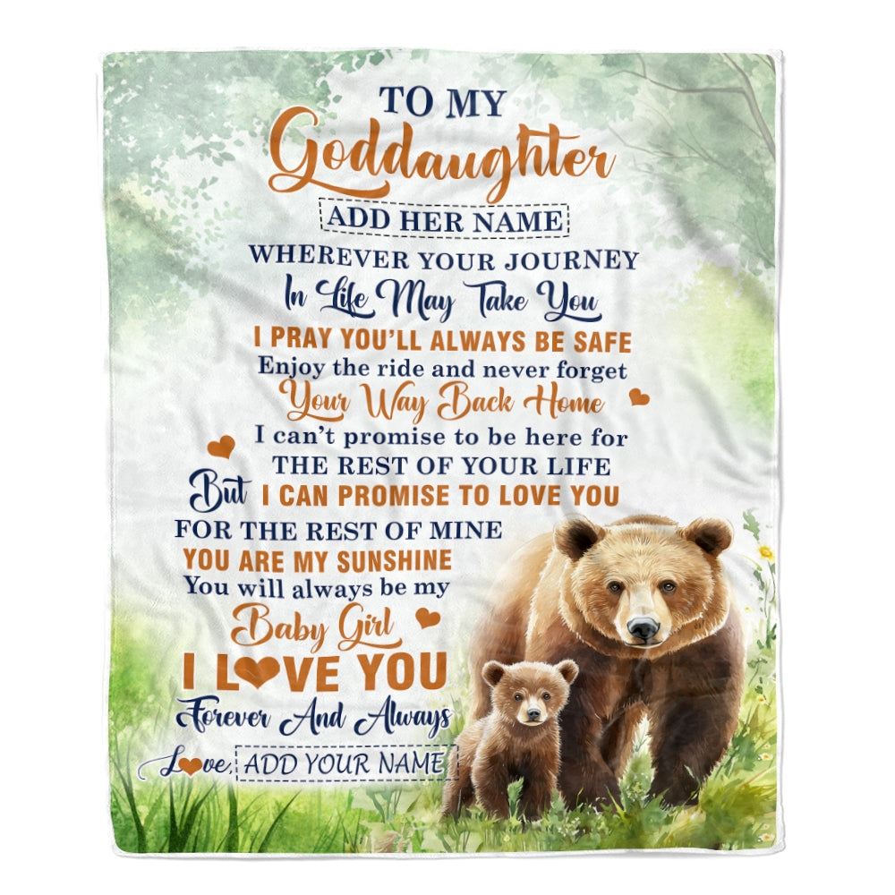 Personalized To My Goddaughter Gifts Blanket From Godmother Wherever Your Journey In Life Bear Goddaughter Birthday Gifts Warm Customized Fleece Throw Blanket | teecentury