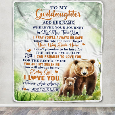 Personalized To My Goddaughter Gifts Blanket From Godmother Wherever Your Journey In Life Bear Goddaughter Birthday Gifts Warm Customized Fleece Throw Blanket | teecentury