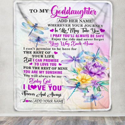 Personalized To My Goddaughter Gifts Blanket From Godmother Wherever Your Journey In Life Dragonfly Goddaughter Birthday Gifts Warm Customized Fleece Blanket | teecentury