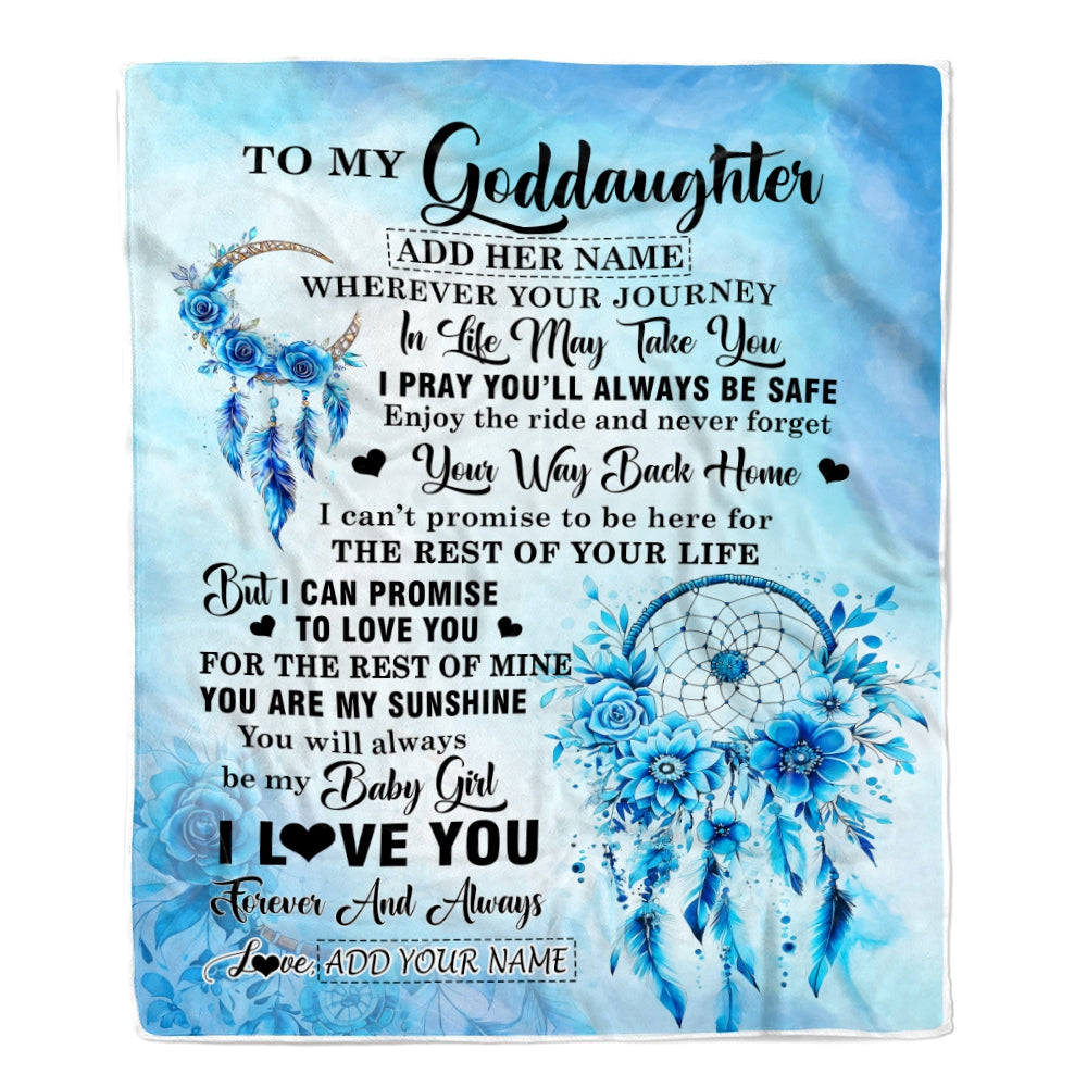 Personalized To My Goddaughter Gifts Blanket From Godmother Wherever Your Journey In Life Dream Catcher Goddaughter Birthday Gifts Warm Customized Fleece Throw Blanket | teecentury