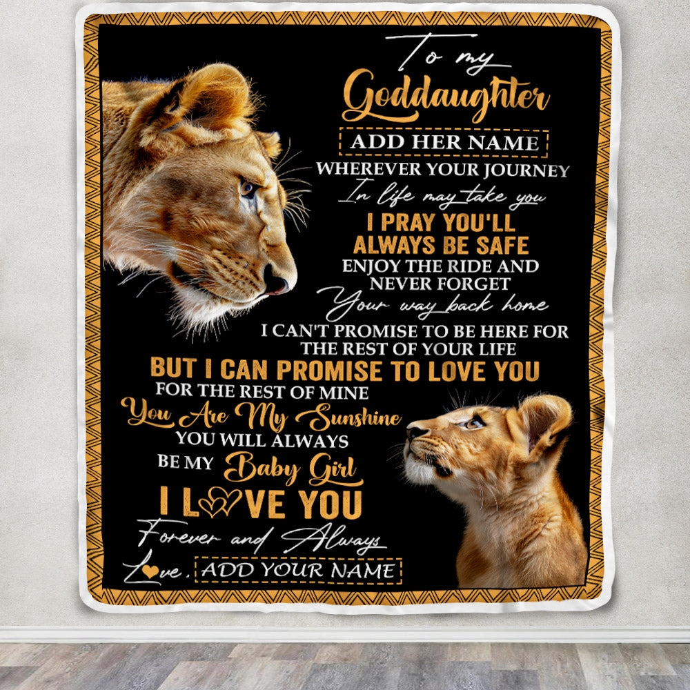 Personalized To My Goddaughter Gifts Blanket From Godmother Wherever Your Journey In Life Lion Goddaughter Birthday Gifts Christmas Customized Fleece Blanket | teecentury
