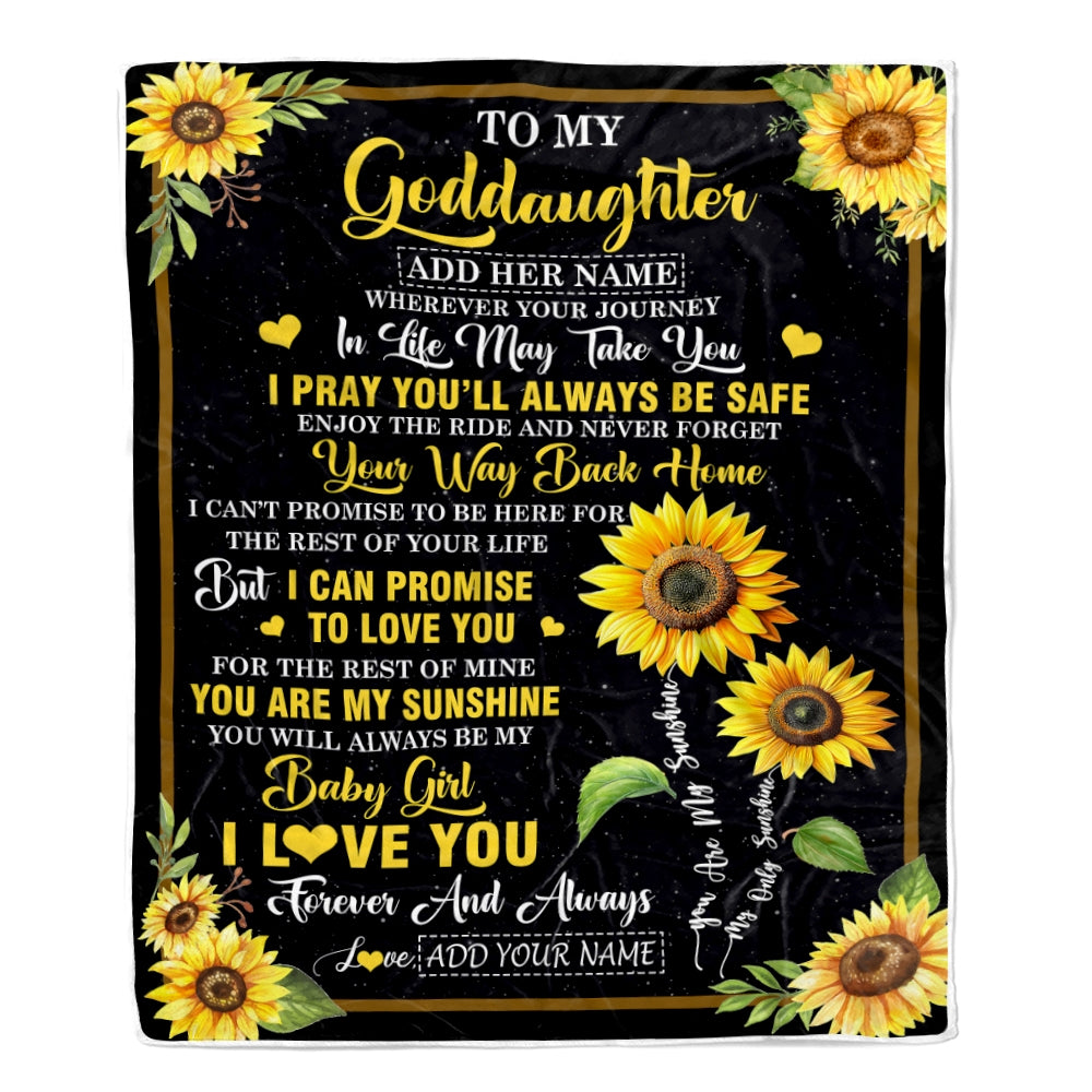Personalized To My Goddaughter Gifts Blanket From Godmother Wherever Your Journey In Life Sunflower Goddaughter Birthday Gifts Customized Fleece Throw Blanket | teecentury