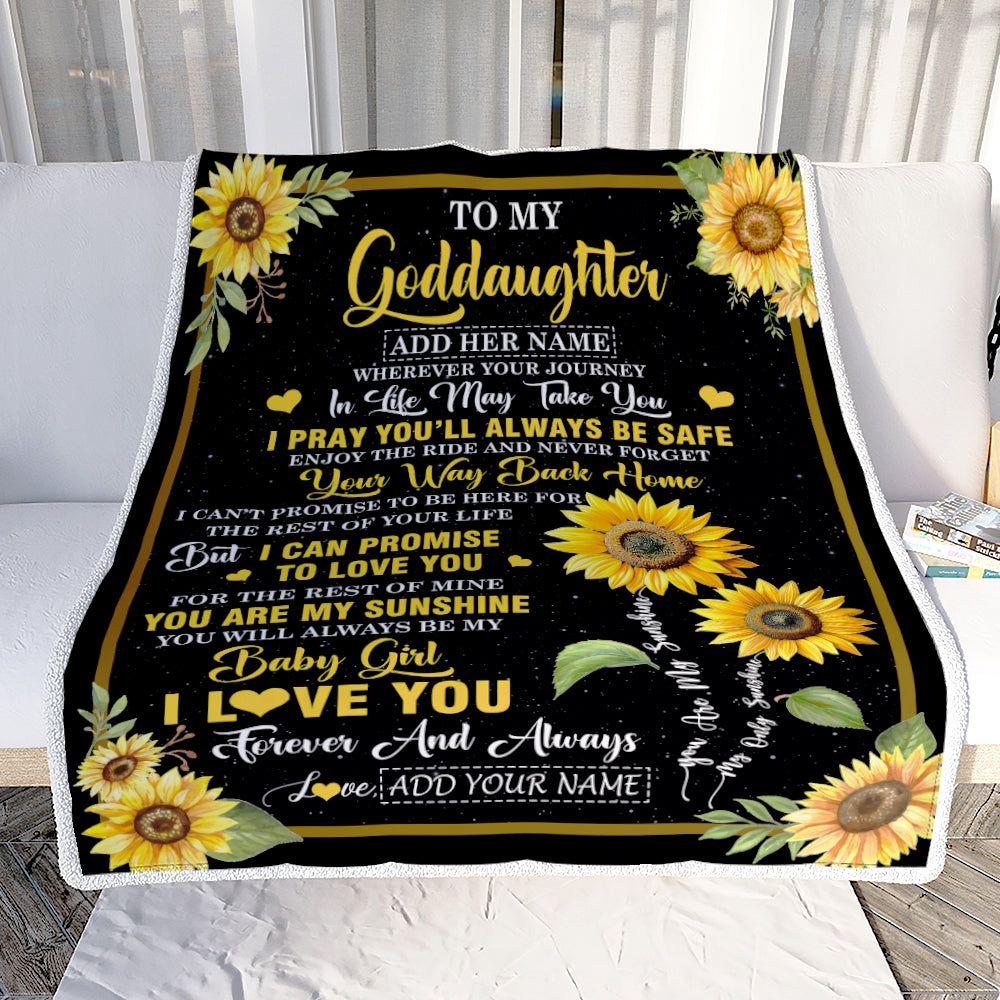 Personalized To My Goddaughter Gifts Blanket From Godmother Wherever Your Journey In Life Sunflower Goddaughter Birthday Gifts Customized Fleece Throw Blanket | teecentury
