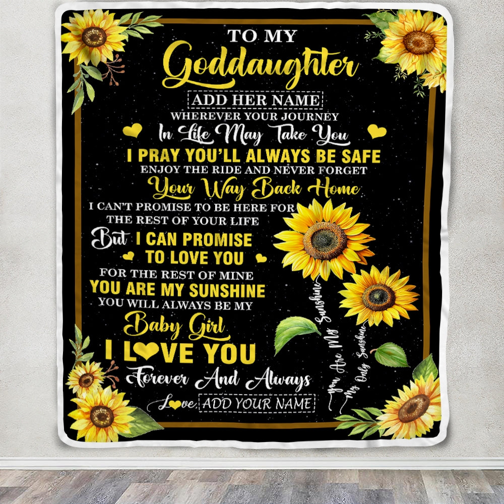Personalized To My Goddaughter Gifts Blanket From Godmother Wherever Your Journey In Life Sunflower Goddaughter Birthday Gifts Customized Fleece Throw Blanket | teecentury