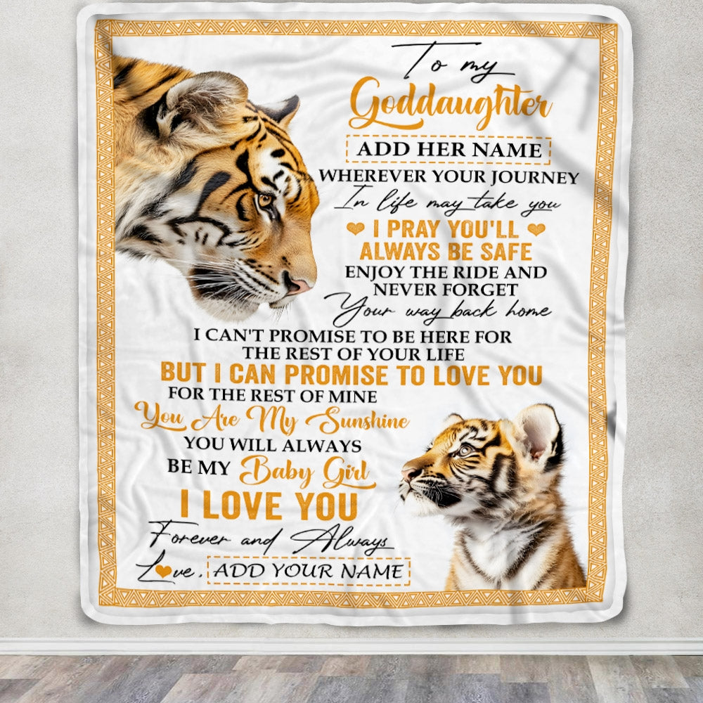 Personalized To My Goddaughter Gifts Blanket From Godmother Wherever Your Journey In Life Tiger Goddaughter Birthday Gifts Warm Customized Fleece Blanket | teecentury