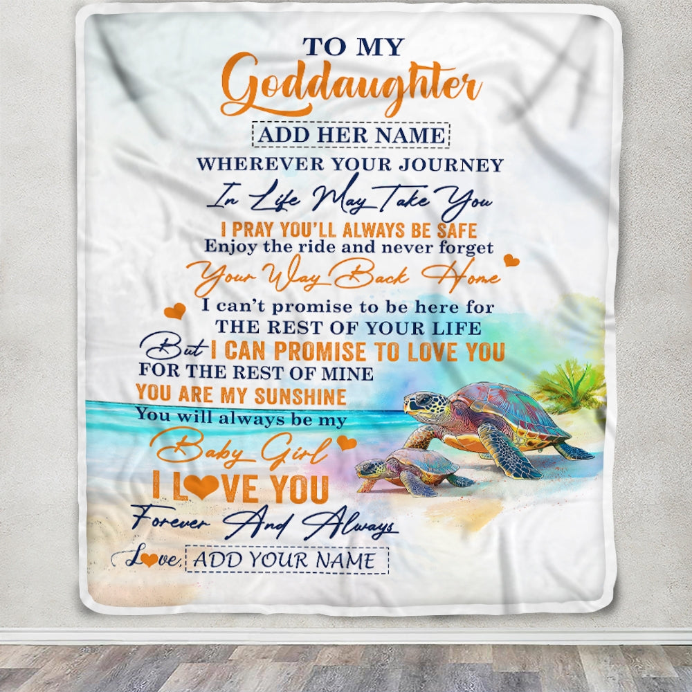 Personalized To My Goddaughter Gifts Blanket From Godmother Wherever Your Journey In Life Turtle Goddaughter Birthday Gifts Warm Customized Fleece Blanket | teecentury