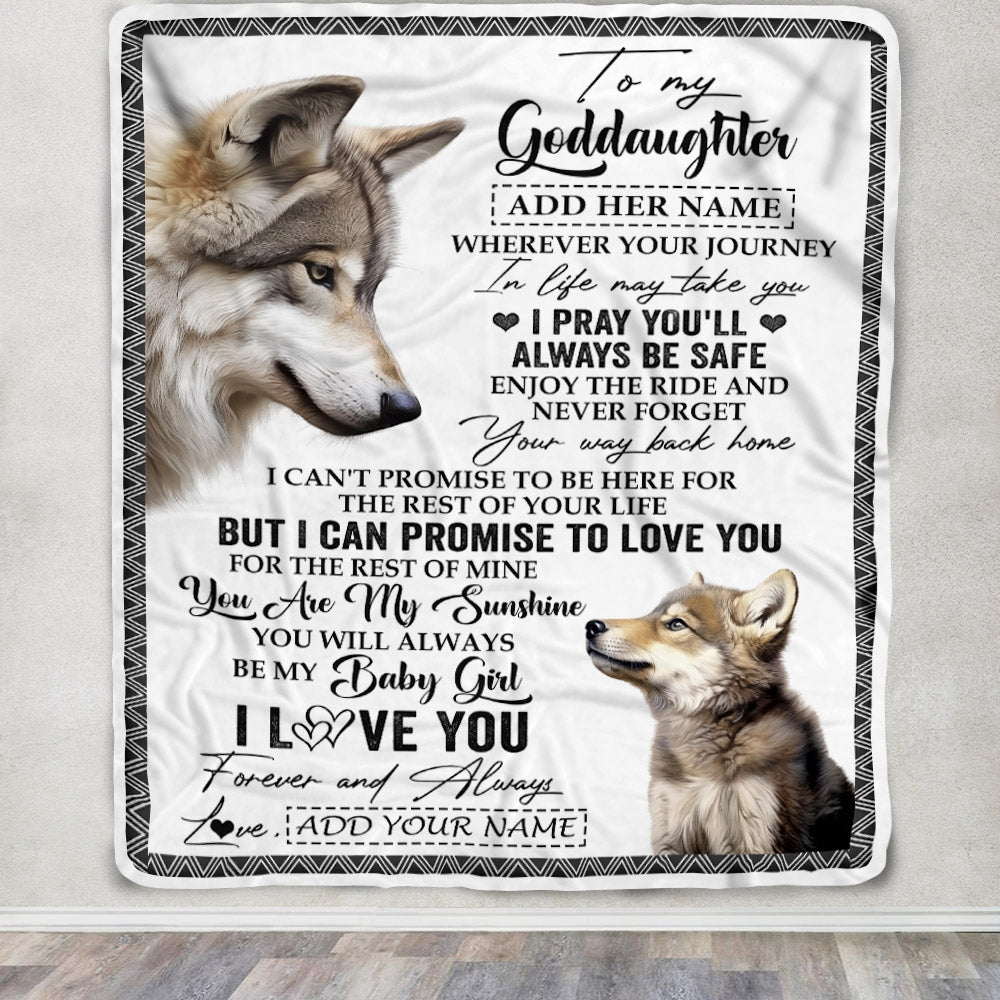 Personalized To My Goddaughter Gifts Blanket From Godmother Wherever Your Journey In Life Wolf Goddaughter Birthday Gifts Warm Customized Fleece Throw Blanket | teecentury