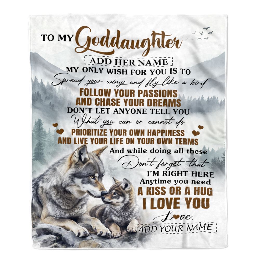 Personalized To My Goddaughter Gifts Blanket From Godmother Wolf My Only Wish For You Goddaughter Birthday Gifts Graduation Christmas Fleece Throw Blanket | teecentury