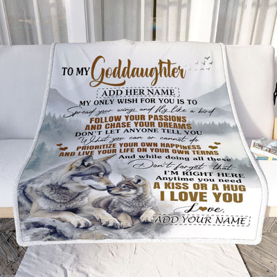 Personalized To My Goddaughter Gifts Blanket From Godmother Wolf My Only Wish For You Goddaughter Birthday Gifts Graduation Christmas Fleece Throw Blanket | teecentury