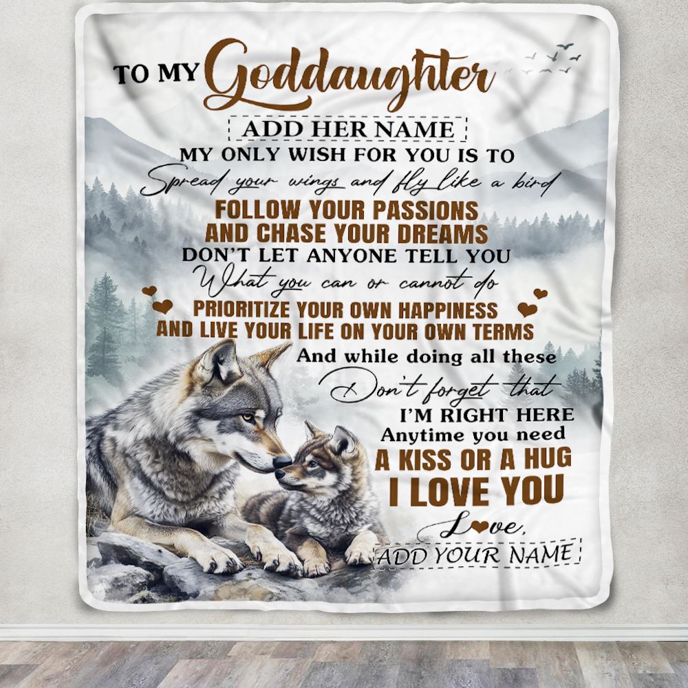 Personalized To My Goddaughter Gifts Blanket From Godmother Wolf My Only Wish For You Goddaughter Birthday Gifts Graduation Christmas Fleece Throw Blanket | teecentury