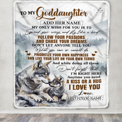Personalized To My Goddaughter Gifts Blanket From Godmother Wolf My Only Wish For You Goddaughter Birthday Gifts Graduation Christmas Fleece Throw Blanket | teecentury