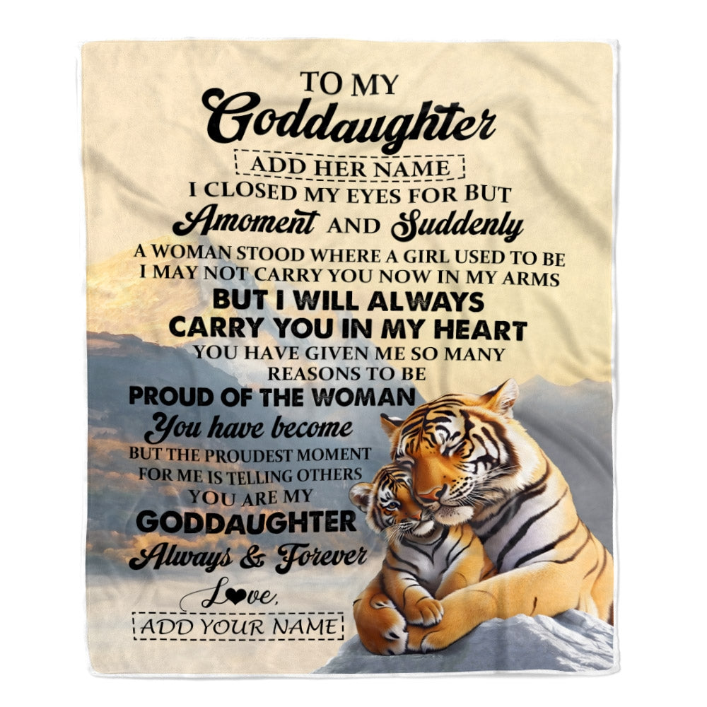 Personalized To My Goddaughter Gifts Blanket Tiger From Godmother Uncle You Are My Goddaughter Birthday Gifts Graduation Christmas Custom Fleece Blanket | teecentury