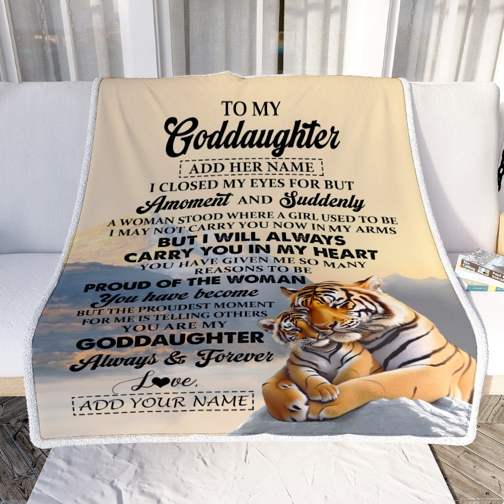 Personalized To My Goddaughter Gifts Blanket Tiger From Godmother Uncle You Are My Goddaughter Birthday Gifts Graduation Christmas Custom Fleece Blanket | teecentury