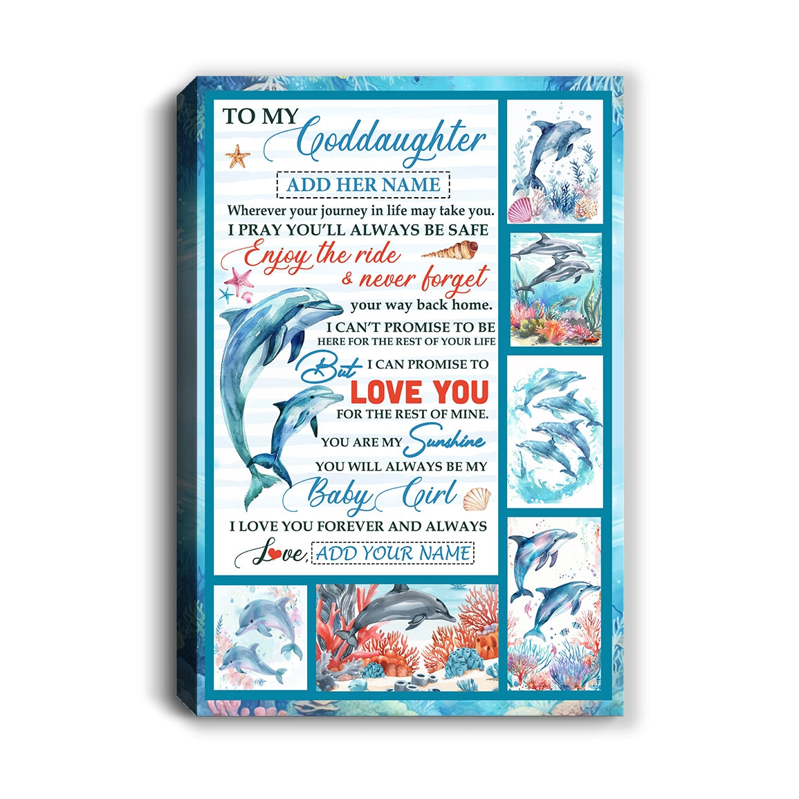 Personalized To My Goddaughter Gifts Canvas Dolphin From Godmother Sunshine Baby Girl Goddaughter Birthday Gift Christmas Custom Wall Art Framed Canvas | teecentury
