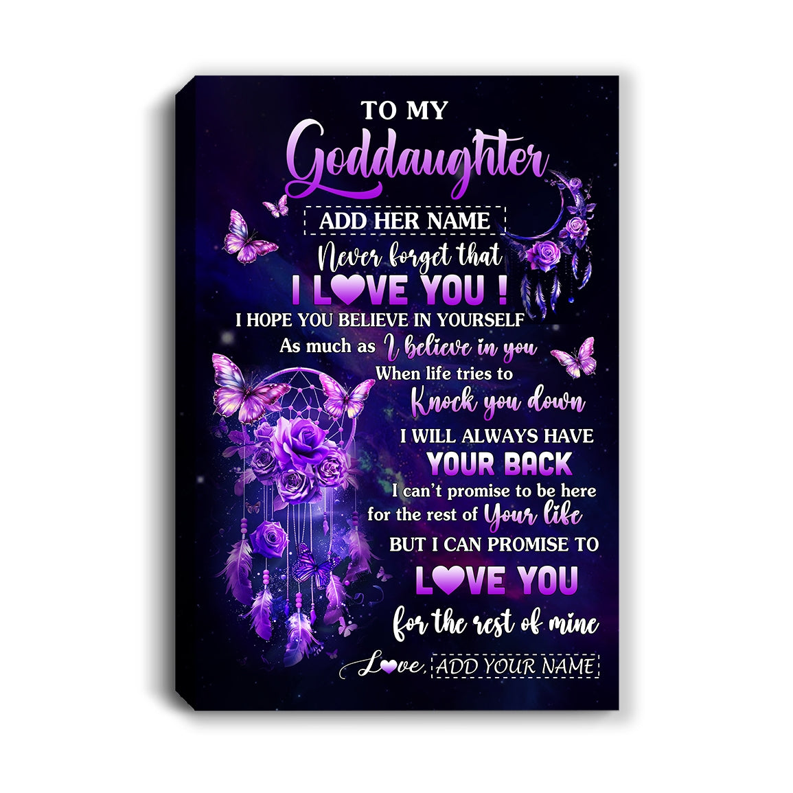 Personalized To My Goddaughter Gifts Canvas From Aunt Floral Butterfly Love You Goddaughter Birthday Gifts Graduation Christmas Custom Wall Art Printed Framed Canvas | teecentury