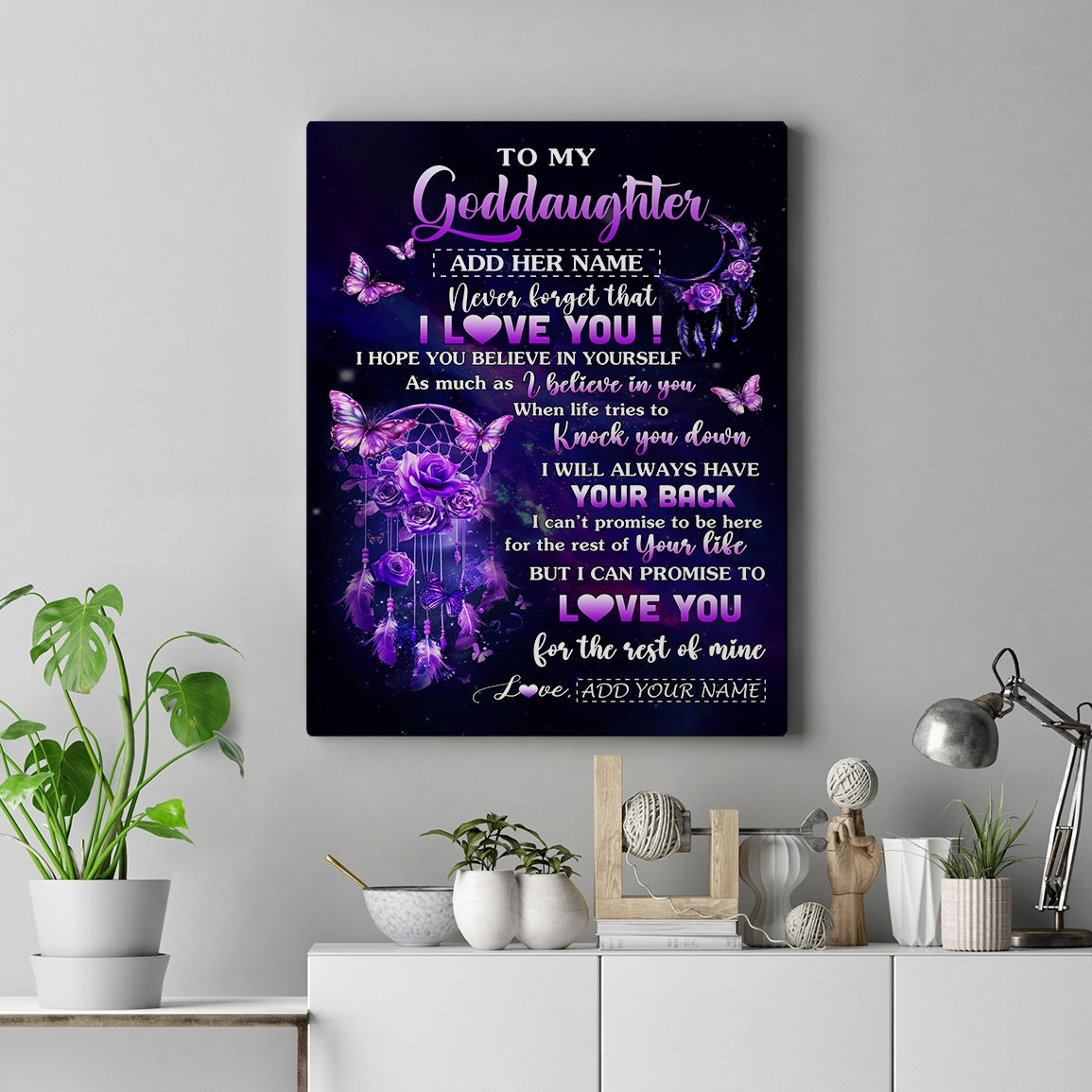 Personalized To My Goddaughter Gifts Canvas From Aunt Floral Butterfly Love You Goddaughter Birthday Gifts Graduation Christmas Custom Wall Art Printed Framed Canvas | teecentury