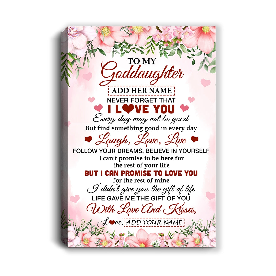 Personalized To My Goddaughter Gifts Canvas From Aunt Floral I Love You Birthday Gifts For Goddaughter Graduation Christmas Customized Wall Art Framed Canvas | teecentury
