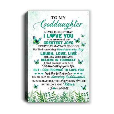 Personalized To My Goddaughter Gifts Canvas From Godfather Aunt Butterfly Laugh Love Live Birthday Motivational Quote Christmas Custom Wall Art Print Framed Canvas | teecentury
