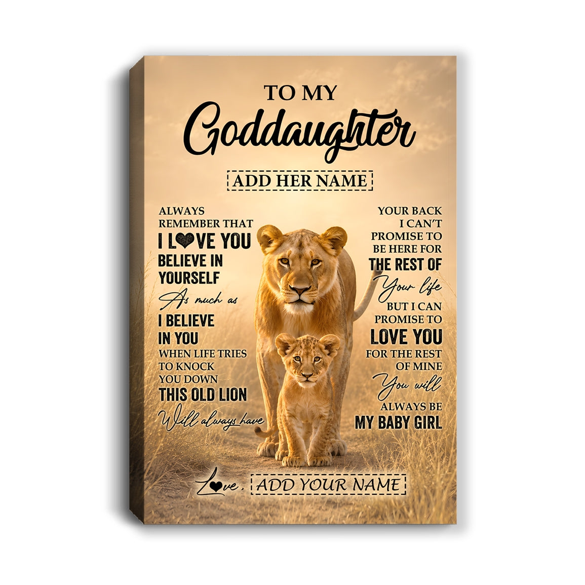 Personalized To My Goddaughter Gifts Canvas From Godmother Aunt Always Remember Lion Gifts For Goddaughter Birthday Graduation Christmas Custom Wall Art Framed Canvas | teecentury