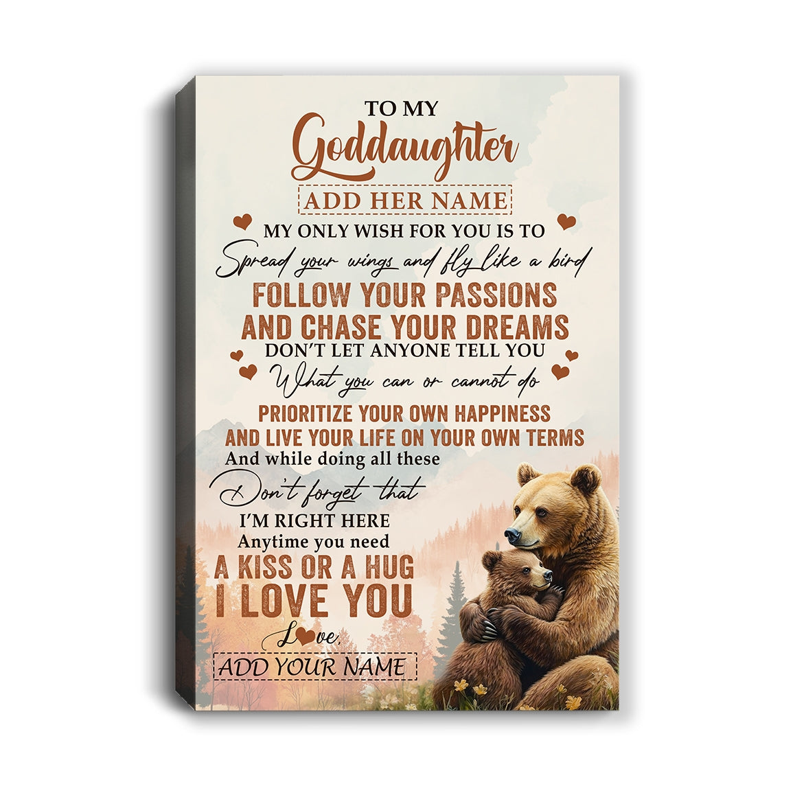 Personalized To My Goddaughter Gifts Canvas From Godmother Bear My Only Wish For You Goddaughter Birthday Gifts Graduation Christmas Custom Art Print Framed Canvas | teecentury