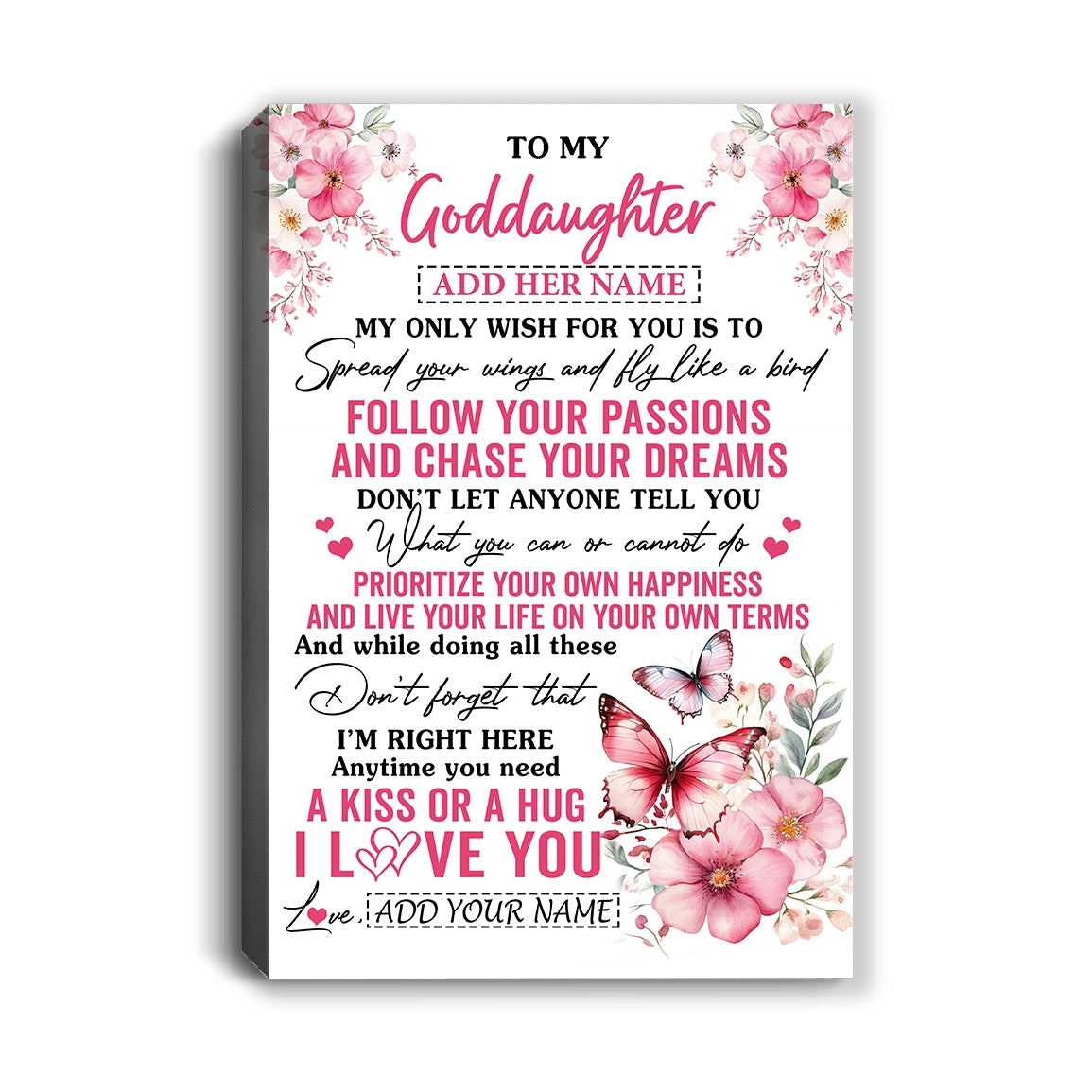 Personalized To My Goddaughter Gifts Canvas From Godmother Butterfly My Only Wish For You Goddaughter Birthday Gifts Graduation Christmas Custom Print Framed Canvas | teecentury