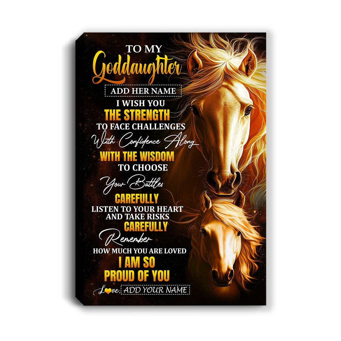 Personalized To My Goddaughter Gifts Canvas From Godmother Godfather I Wish You The Strength Horse Goddaughter Birthday Gifts Christmas Custom Wall Art Framed Canvas | teecentury