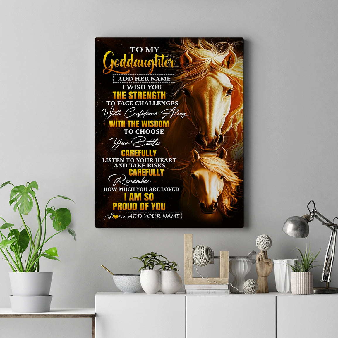 Personalized To My Goddaughter Gifts Canvas From Godmother Godfather I Wish You The Strength Horse Goddaughter Birthday Gifts Christmas Custom Wall Art Framed Canvas | teecentury