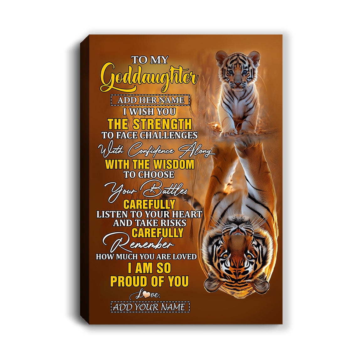 Personalized To My Goddaughter Gifts Canvas From Godmother Godfather I Wish You The Strength Tiger Goddaughter Birthday Gifts Christmas Custom Wall Art Framed Canvas | teecentury