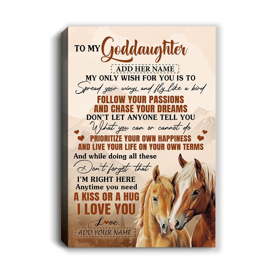 Personalized To My Goddaughter Gifts Canvas From Godmother Horse My Only Wish For You Goddaughter Birthday Gifts Graduation Christmas Custom Wall Art Framed Canvas | teecentury