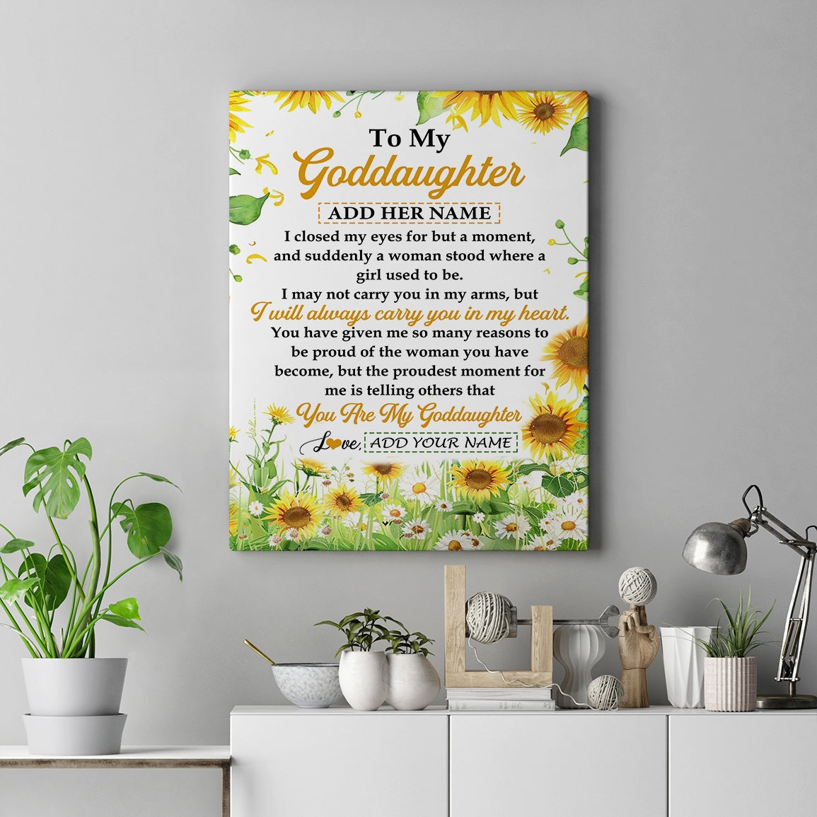 Personalized To My Goddaughter Gifts Canvas From Godmother I Closed My Eyes Sunflower Best Goddaughter Birthday Gifts Christmas Custom Custom Art Print Framed Canvas | teecentury