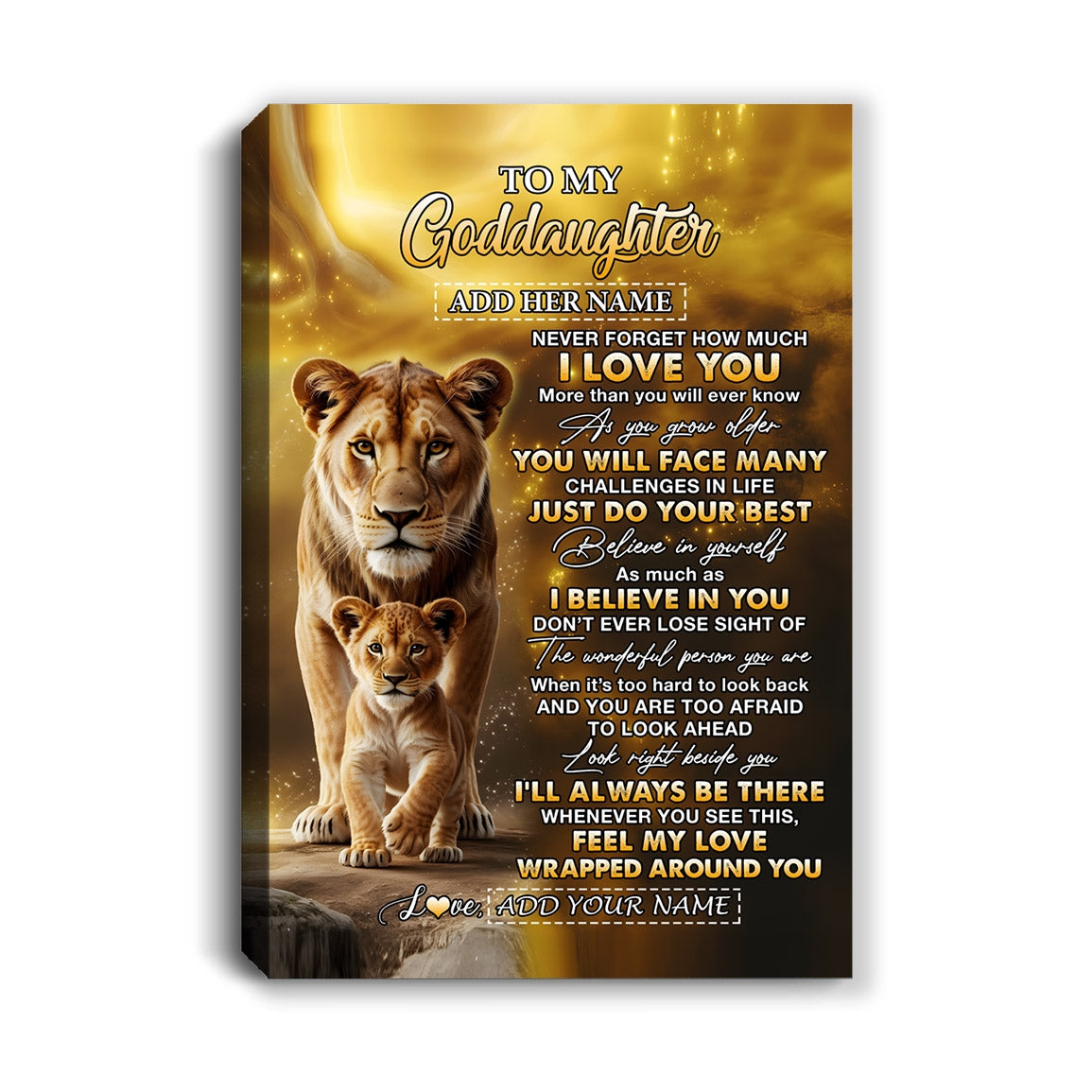 Personalized To My Goddaughter Gifts Canvas From Godmother Never Forget How Much I Love You Lion Goddaughter Birthday Gifts Christmas Custom Wall Art Framed Canvas | teecentury