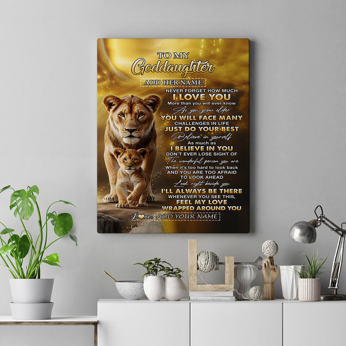 Personalized To My Goddaughter Gifts Canvas From Godmother Never Forget How Much I Love You Lion Goddaughter Birthday Gifts Christmas Custom Wall Art Framed Canvas | teecentury