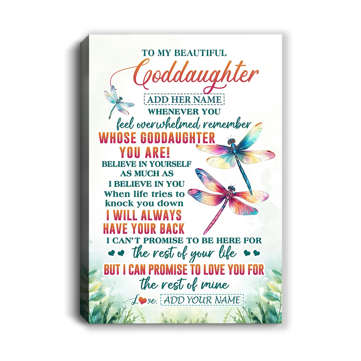 Personalized To My Goddaughter Gifts Canvas From Godmother Uncle Whenever You Feel Dragonfly Goddaughter Birthday Gifts Graduation Christmas Custom Art Framed Canvas | teecentury