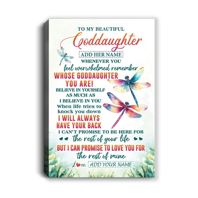 Personalized To My Goddaughter Gifts Canvas From Godmother Uncle Whenever You Feel Dragonfly Goddaughter Birthday Gifts Graduation Christmas Custom Art Framed Canvas | teecentury