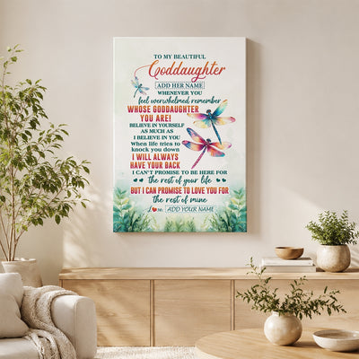 Personalized To My Goddaughter Gifts Canvas From Godmother Uncle Whenever You Feel Dragonfly Goddaughter Birthday Gifts Graduation Christmas Custom Art Framed Canvas | teecentury