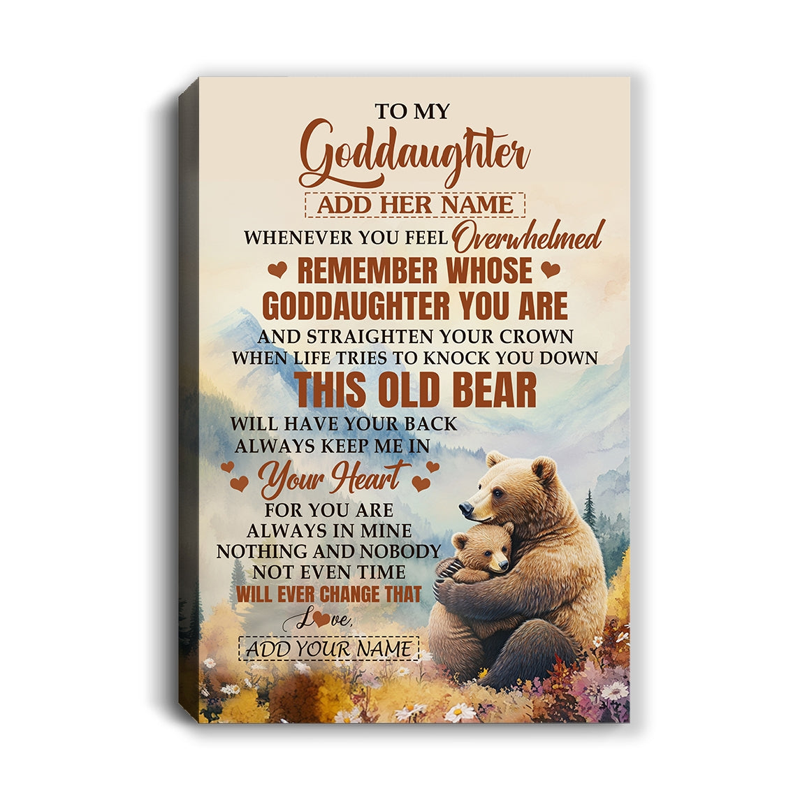 Personalized To My Goddaughter Gifts Canvas From Godmother Whenever Bear Unique Birthday Gifts For Goddaughter Graduation Christmas Custom Wall Art Print Framed Canvas | teecentury