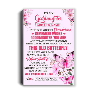 Personalized To My Goddaughter Gifts Canvas From Godmother Whenever Butterfly Unique Birthday Gifts For Goddaughter Graduation Christmas Custom Art Print Framed Canvas | teecentury