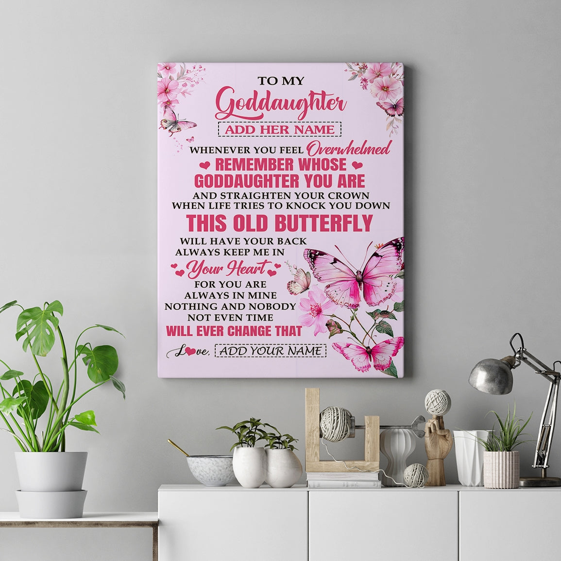 Personalized To My Goddaughter Gifts Canvas From Godmother Whenever Butterfly Unique Birthday Gifts For Goddaughter Graduation Christmas Custom Art Print Framed Canvas | teecentury