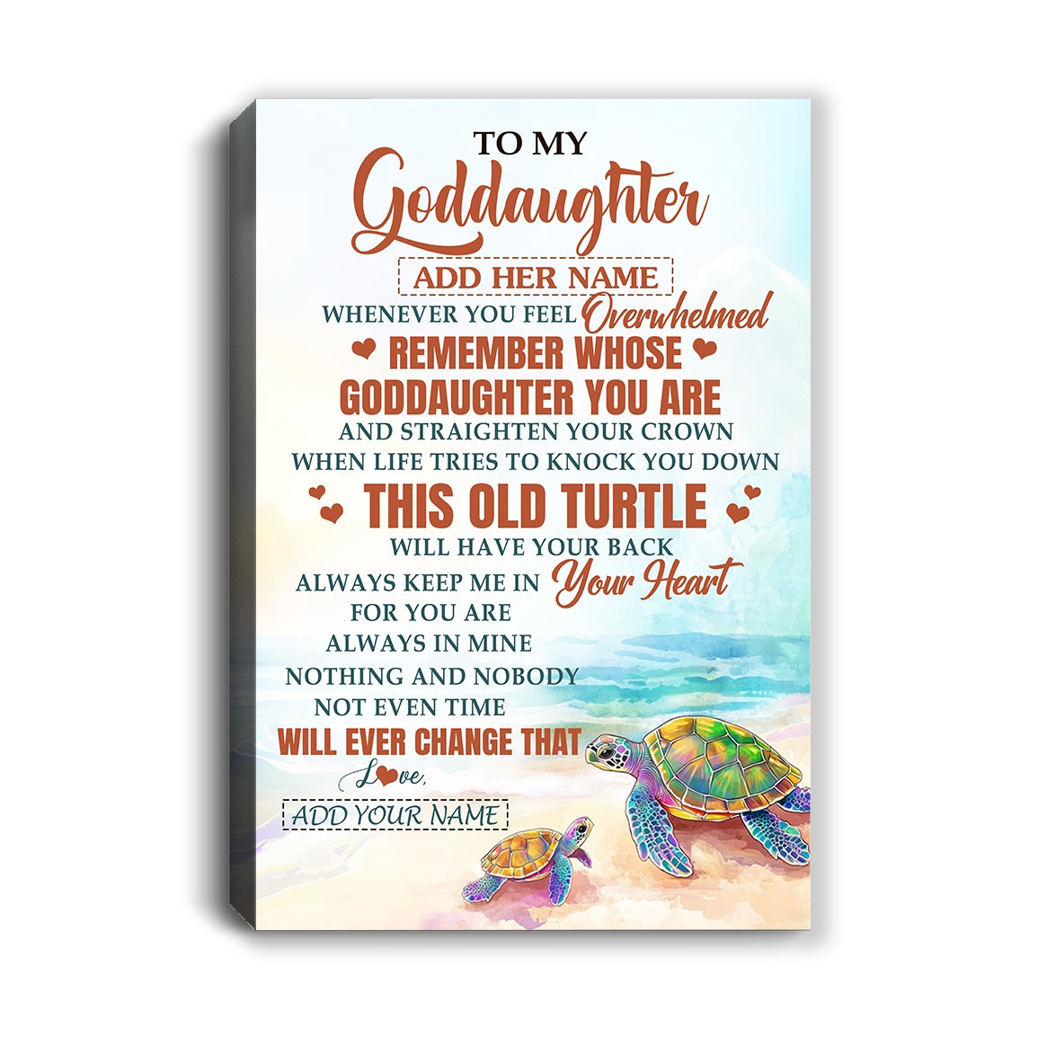 Personalized To My Goddaughter Gifts Canvas From Godmother Whenever Turtle Unique Birthday Gifts For Goddaughter Graduation Christmas Custom Art Print Framed Canvas | teecentury