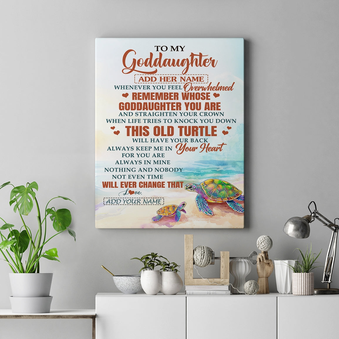 Personalized To My Goddaughter Gifts Canvas From Godmother Whenever Turtle Unique Birthday Gifts For Goddaughter Graduation Christmas Custom Art Print Framed Canvas | teecentury