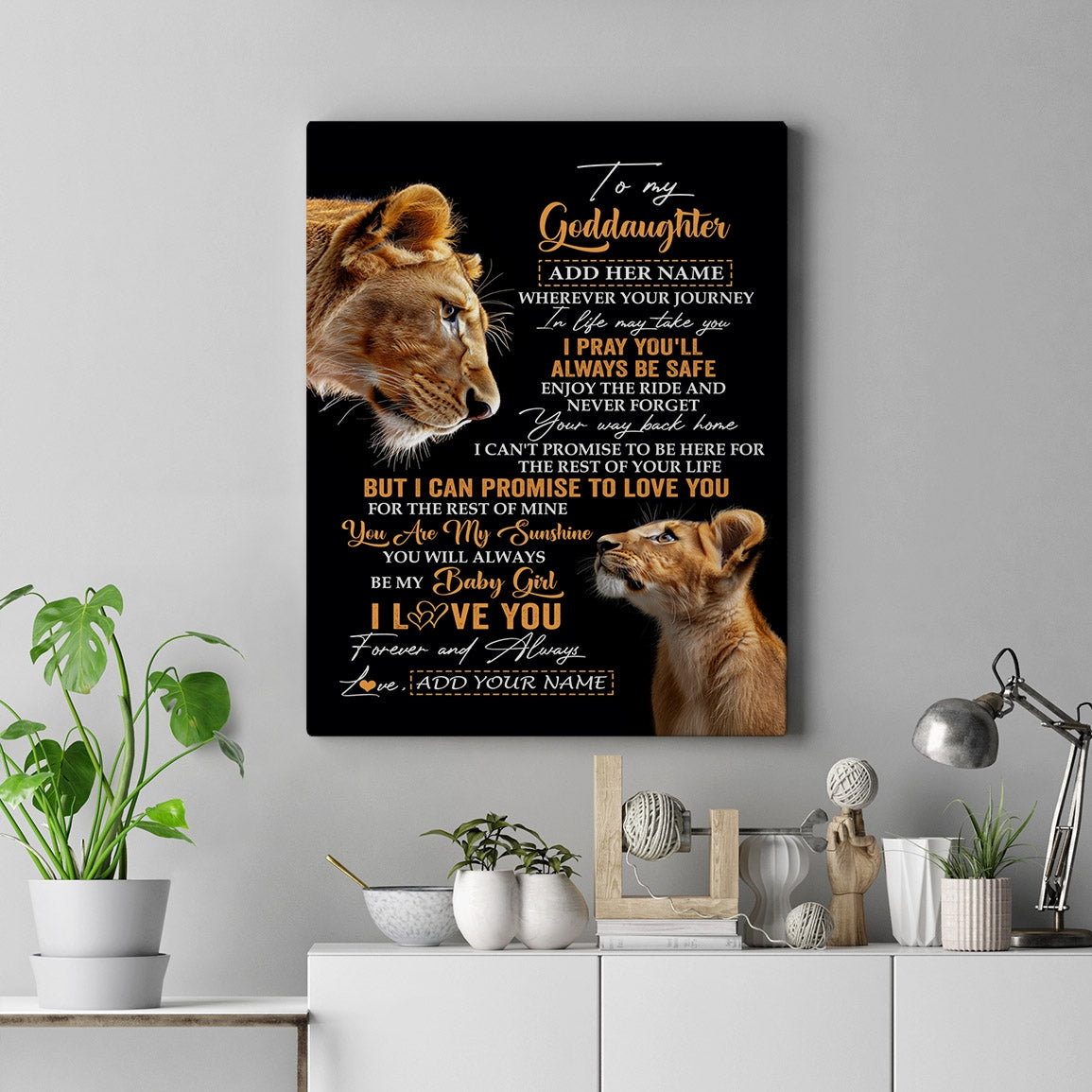 Personalized To My Goddaughter Gifts Canvas From Godmother Wherever Your Journey In Life Lion Goddaughter Birthday Gifts Christmas Custom Wall Art Framed Canvas | teecentury