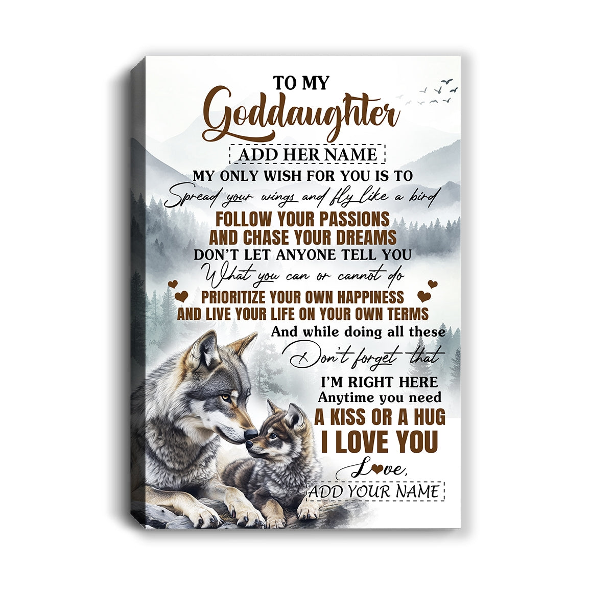 Personalized To My Goddaughter Gifts Canvas From Godmother Wolf My Only Wish For You Goddaughter Birthday Gifts Graduation Christmas Custom Wall Art Framed Canvas | teecentury